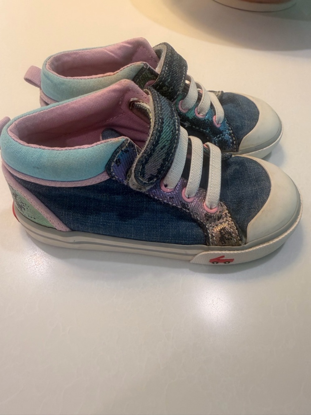 See Kai Run Denim High-Top Sneakers in Blue, Pink & Mint! 10T! Too cute!!